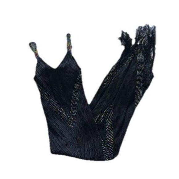 1990s Cache Crochet Dress Rainbow Beads Vintage Maxi Fringe Trim Boho Small - Picture 2 of 13